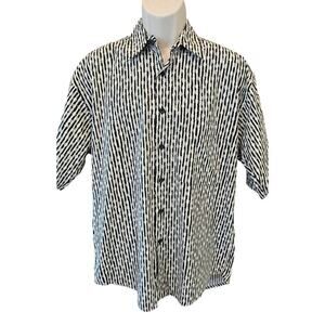 Henry grethel M floral striped retro 80s short sleeve button up career casual